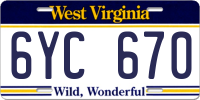 WV license plate 6YC670