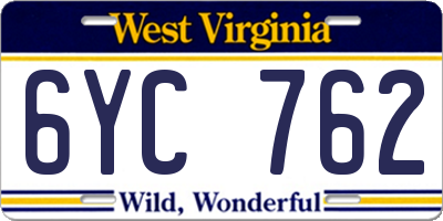 WV license plate 6YC762