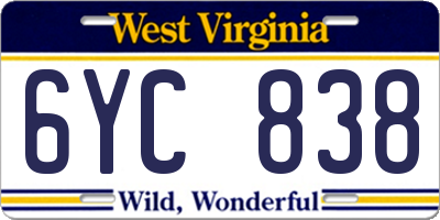 WV license plate 6YC838