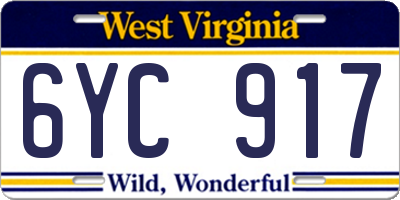 WV license plate 6YC917