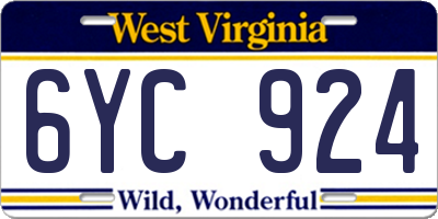 WV license plate 6YC924