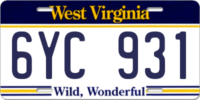 WV license plate 6YC931