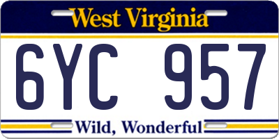 WV license plate 6YC957