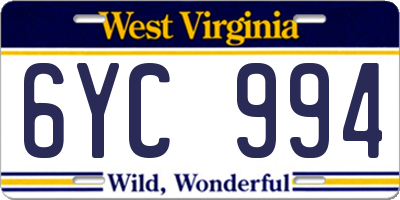 WV license plate 6YC994