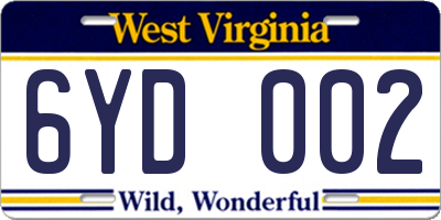 WV license plate 6YD002