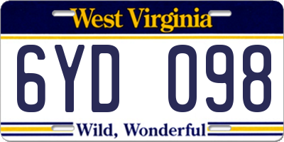 WV license plate 6YD098