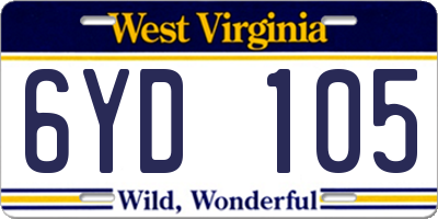 WV license plate 6YD105