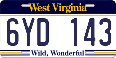 WV license plate 6YD143