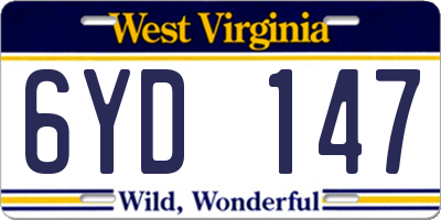 WV license plate 6YD147