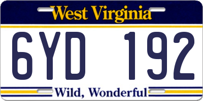WV license plate 6YD192