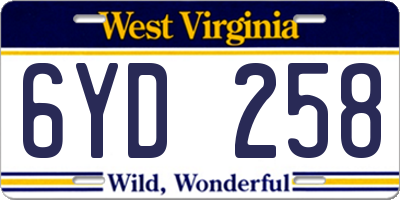 WV license plate 6YD258