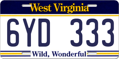 WV license plate 6YD333