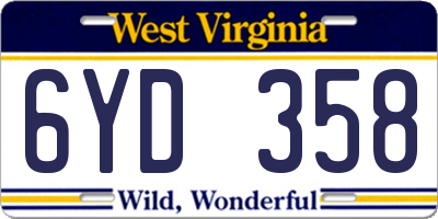 WV license plate 6YD358