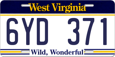 WV license plate 6YD371