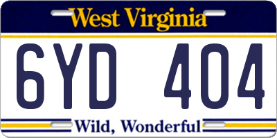 WV license plate 6YD404