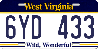 WV license plate 6YD433