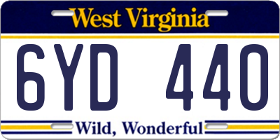 WV license plate 6YD440