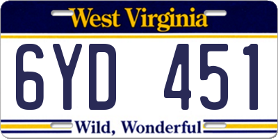 WV license plate 6YD451