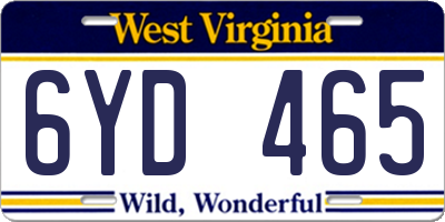 WV license plate 6YD465