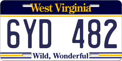 WV license plate 6YD482