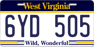 WV license plate 6YD505