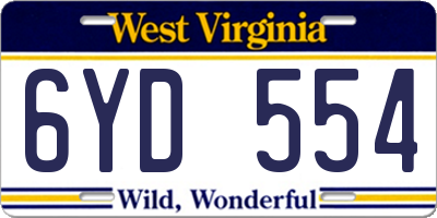 WV license plate 6YD554