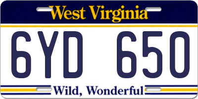 WV license plate 6YD650