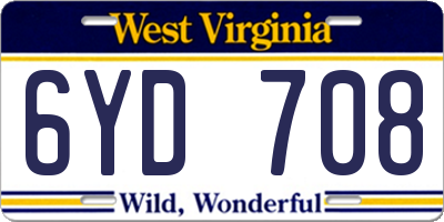 WV license plate 6YD708