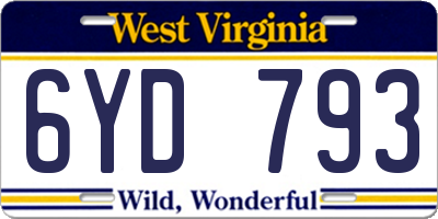WV license plate 6YD793