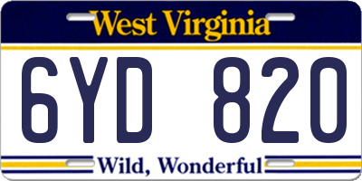 WV license plate 6YD820