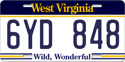 WV license plate 6YD848