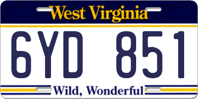 WV license plate 6YD851