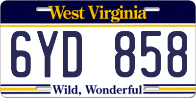 WV license plate 6YD858