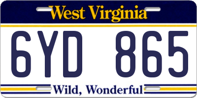 WV license plate 6YD865