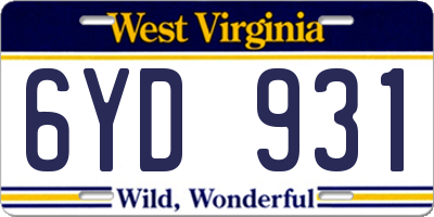 WV license plate 6YD931