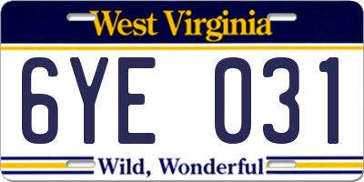 WV license plate 6YE031