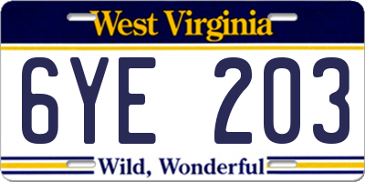 WV license plate 6YE203