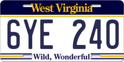 WV license plate 6YE240