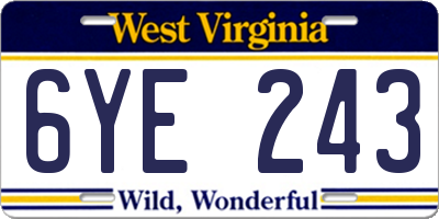 WV license plate 6YE243