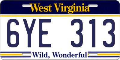 WV license plate 6YE313