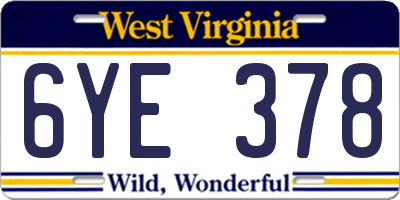 WV license plate 6YE378