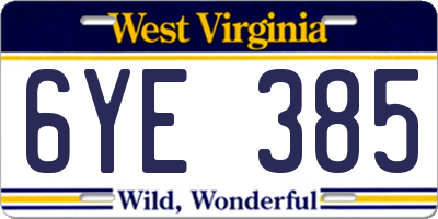 WV license plate 6YE385