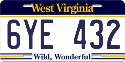 WV license plate 6YE432