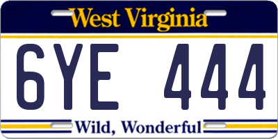WV license plate 6YE444
