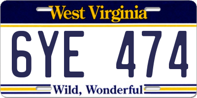 WV license plate 6YE474