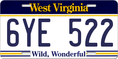 WV license plate 6YE522