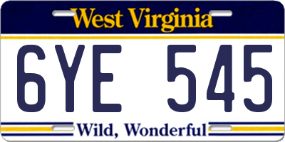 WV license plate 6YE545