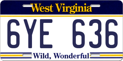 WV license plate 6YE636