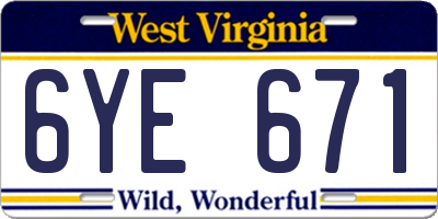 WV license plate 6YE671