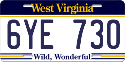 WV license plate 6YE730